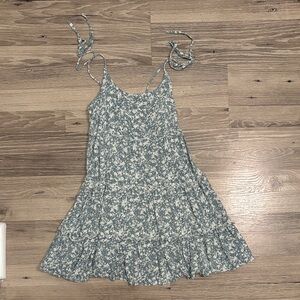 Floral Tie-Shoulder Sundress in Sage Green and White